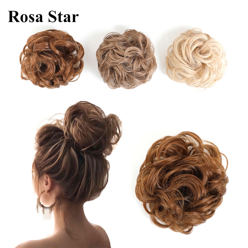 Extensiones de moño sintético de estrella Rosa, rizadas y desordenadas, extensión de pelo para boda, moño para mujeres y niños