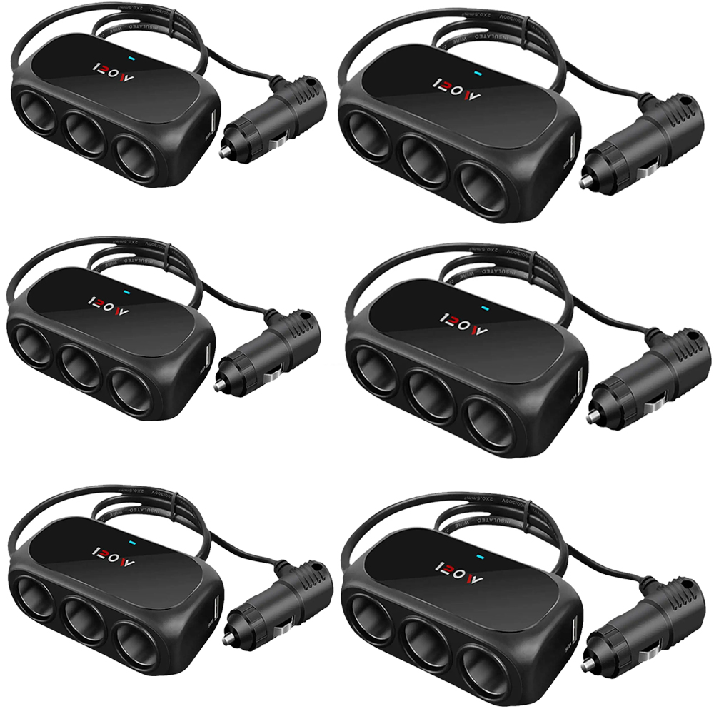 Encendedor de cigarrillos Universal de 120W, 12V, 24V, 3 vías, enchufe múltiple, cargador USB, adaptador Interior doble negro, divisor ABS, accesorio para coche: Gris