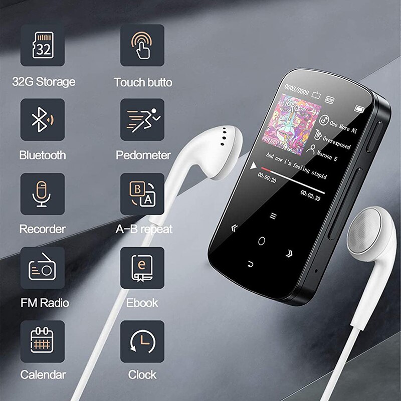 32gb bluetooth-clips,  mp3 -spieler-mini-sport-player ,  mp3- spieler-tragbarer musikplayer, tf-kartensteckplatz, unterstützung für bis zu  to 128gb geräte
