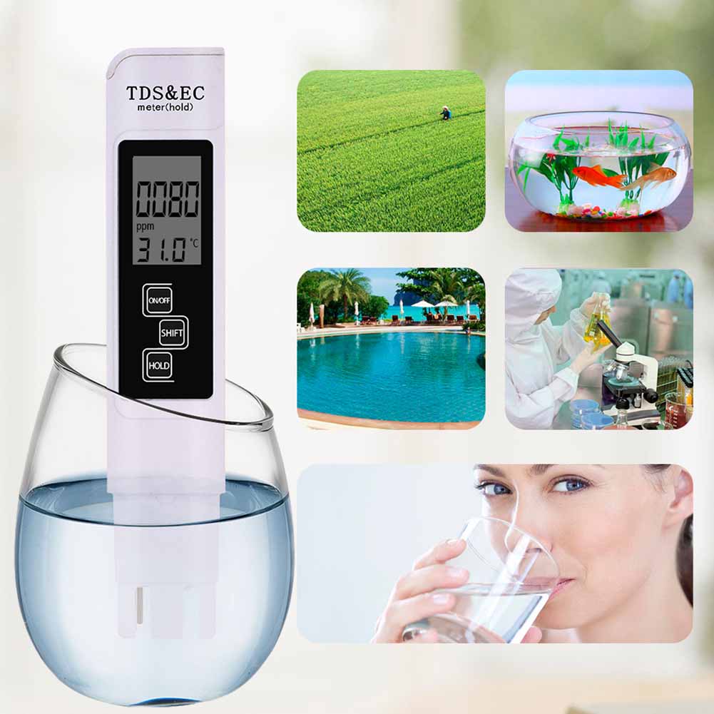 3 in 1 PH Meter TDS EC Meter Temperature Digital LCD Water Testing Pen Purity Filter with 4 Different Modes Water Level Tester