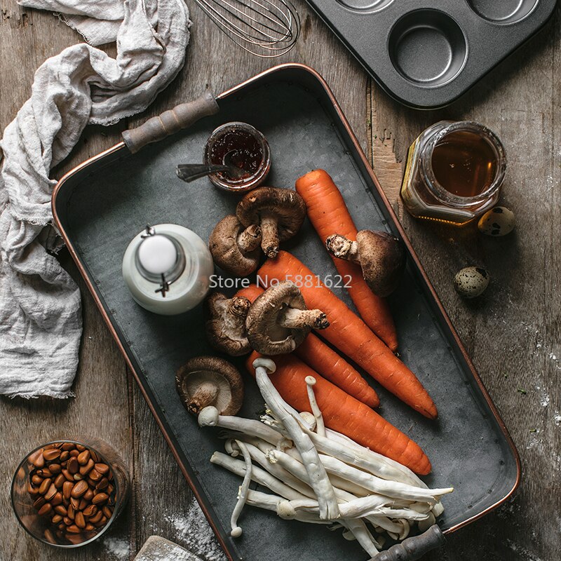 Rectangular Iron Serving Trays Antique Retro Metal Storage Sundries Tray Breakfast Bread Tea Serving Plate Decorative