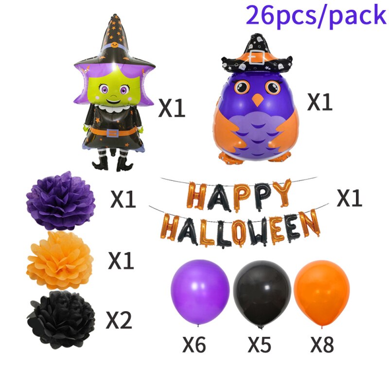 Halloween Brief Ballon Set Pompoen Zwarte Kat Uil Paars Zwart Ballon Set Feestartikelen Partij Decoratie Parti Decor: Set B