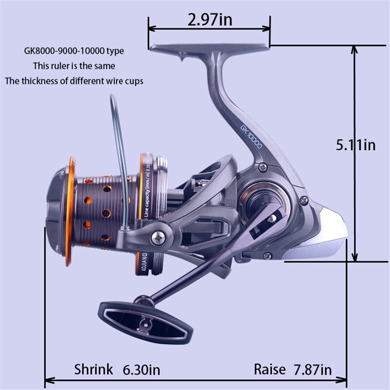 GK 8000 9000 10000 Metal Wire Cup Anchor Fish Wheel Ultralight Stainless Steel Bearing Lake Fishing Spinning Wheel Braking Force