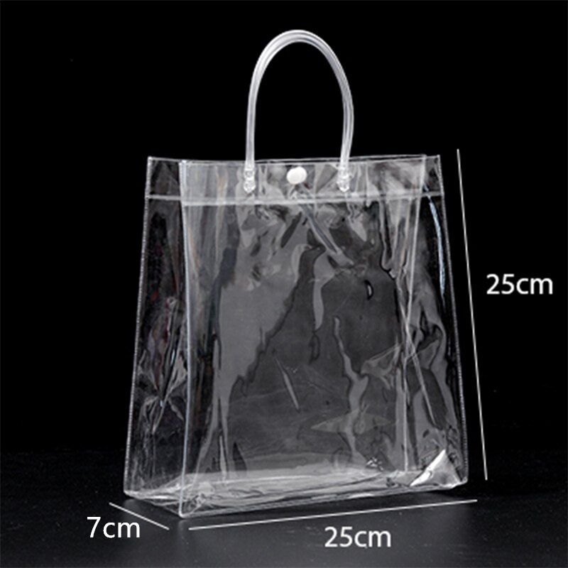 20pcs/lot Transparent soft PVC tote packaging bags with hand loop, clear Plastic handbag, cosmetic bag: (06)25x25x7cm