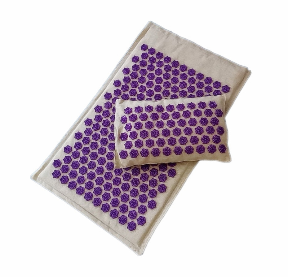 74*44cm Nature Linen Coconut Palm Massage Yoga Mat Sport Pillow Mat with Bag Lotus Spike Acupressure Mat Cushion Accupresure Mat: VIOLET/紫罗兰