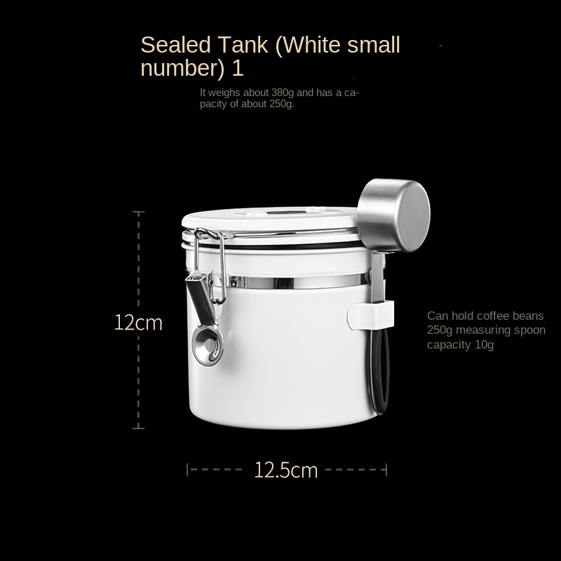 Vacuum Unidirectional Exhaust Coffee Bean Container with Spoon Airtight Jar Stainless Steel Canister Food Storage Containers: 1200ml white