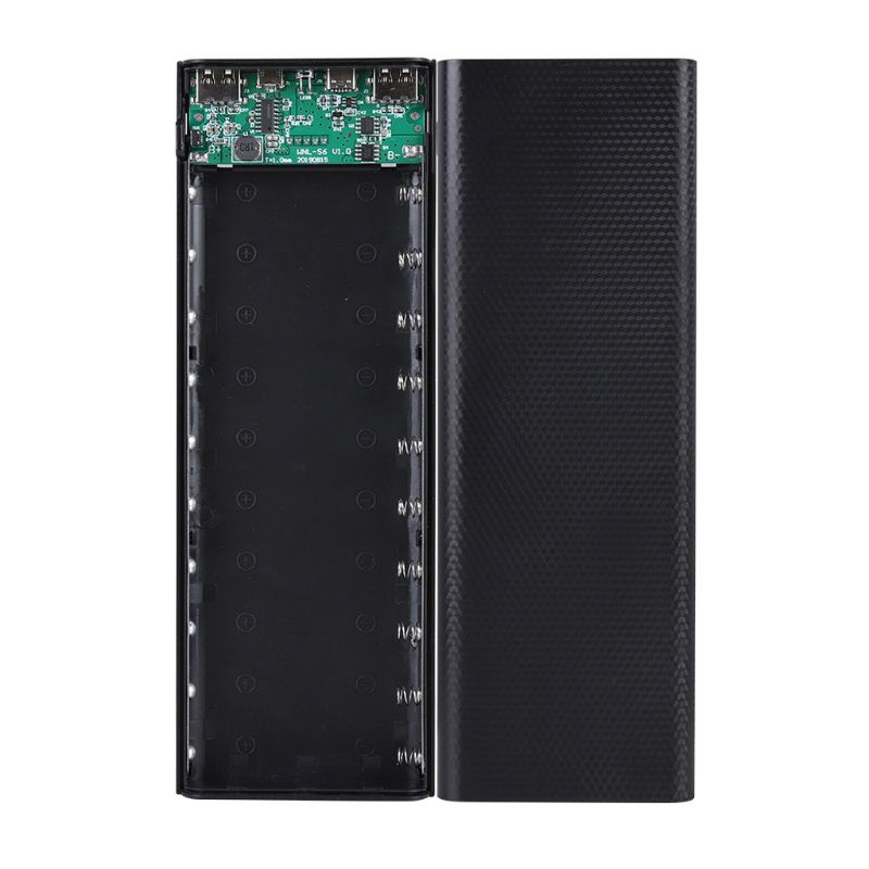 Dual usb lcd power bank shell 10 x 18650 batterideksel bærbar ekstern boks uten batteribatteribeskytter: Svart