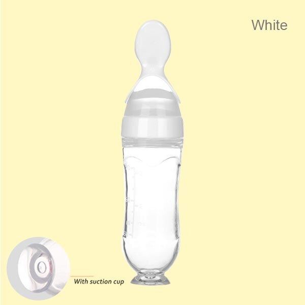 Beeshum 90ml Baby Squeezing Feeding Spoon Safety Silicone Training Baby Bottle Spoon Infant Cereal Food feed Spoon baby gadgets: white suction cup