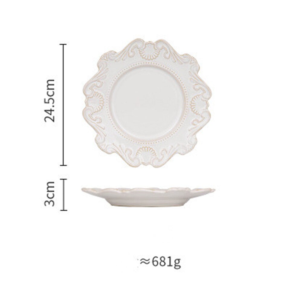 Vintage Relief Glazed Ceramic Food Dish Plate Fruit Dessert Plate Dish Meal Pasta Plate Soup Noodle Bow Plate Dishes Dinnerware: SKU-08