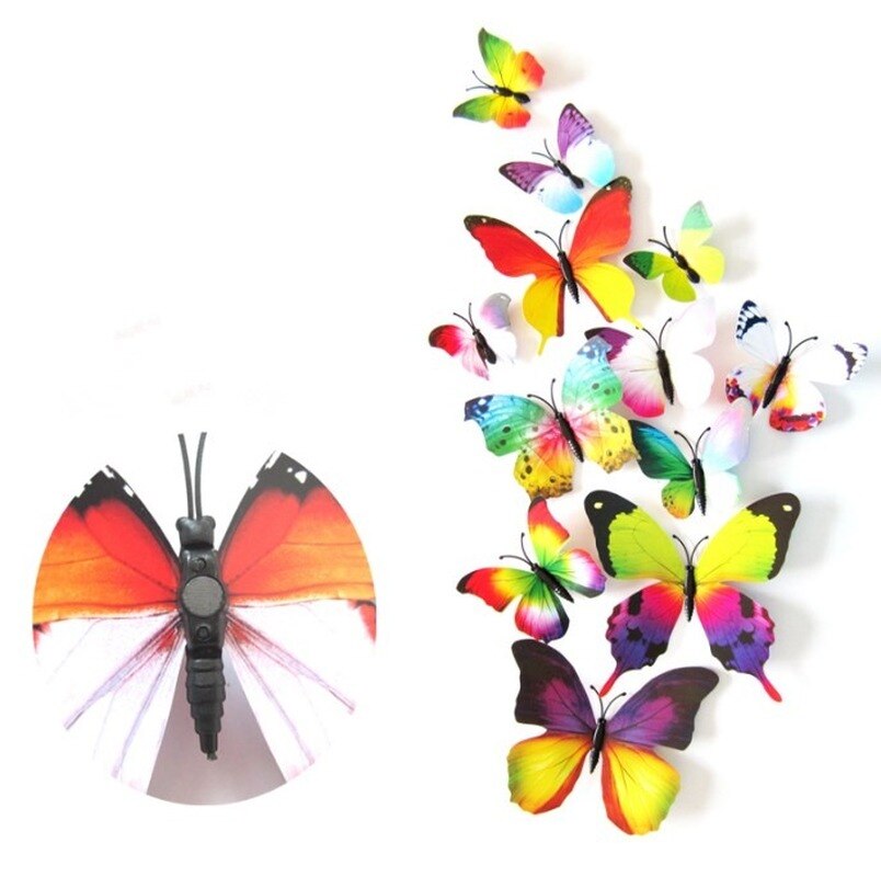 12 Stks/set Kleurrijke 3D Vlinders Muursticker Mooie Vlinder Sticker Met Magneet Voor Kid Kamer Muurstickers Home Decoratie: 02-Rainbow