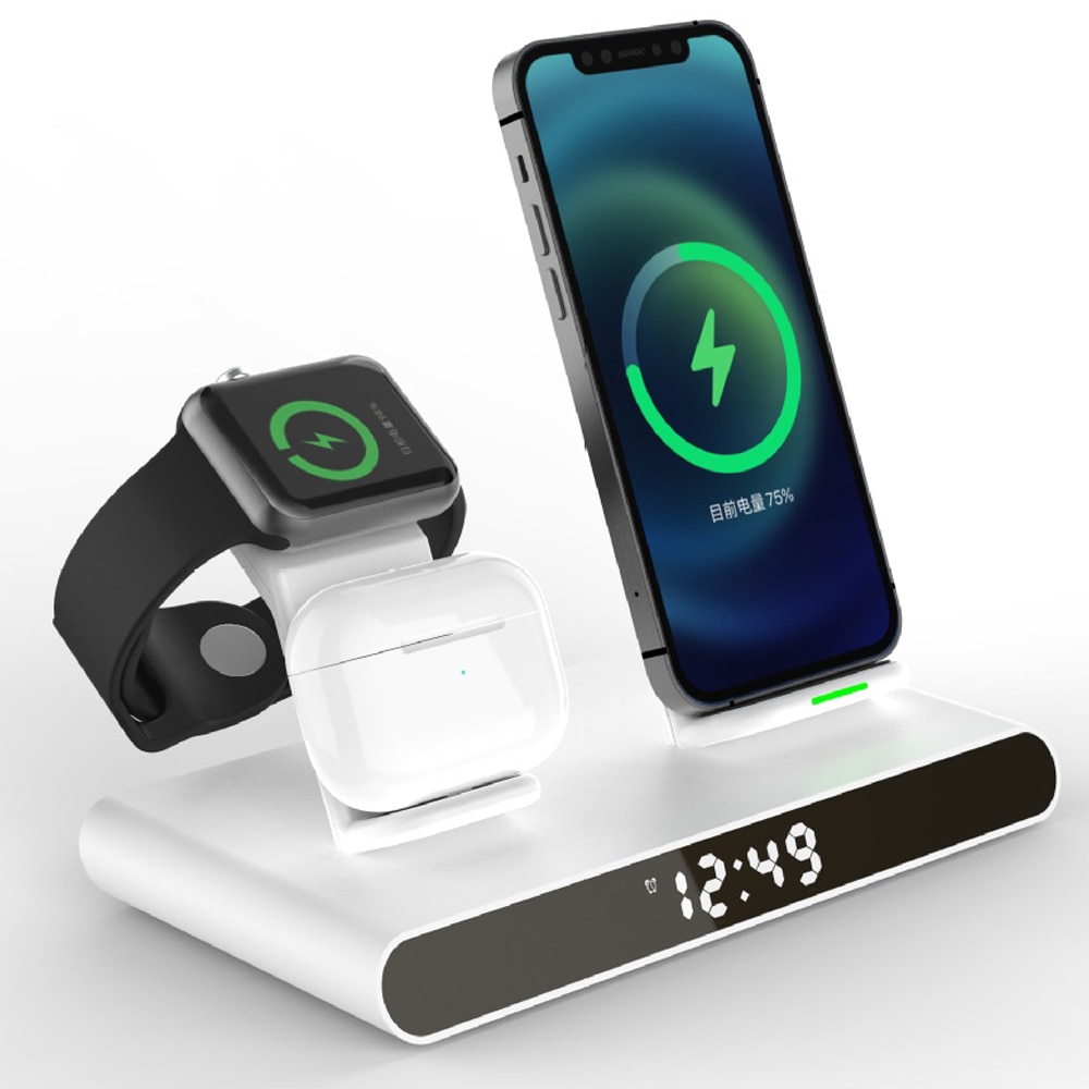 Chargeur sans fil Qi 3 en 1 pour iPhone 13 12 Pro Max iWatch AirPods, Station de charge rapide