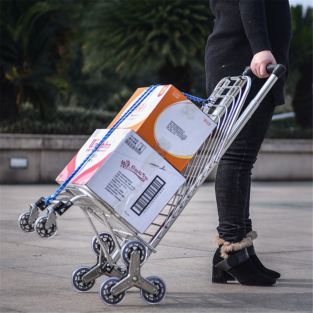 B-LIFE Step Up Foldable Grocery Shopping Cart Dolly Stair Climber Utility Trolley Tote Bag Quiet Rubber Wheels Flexible Handle