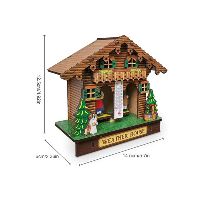 Météo maison, forêt météo maison avec homme et femme, bois Chalet baromètre thermomètre et hygromètre décoration de la maison mur Ha