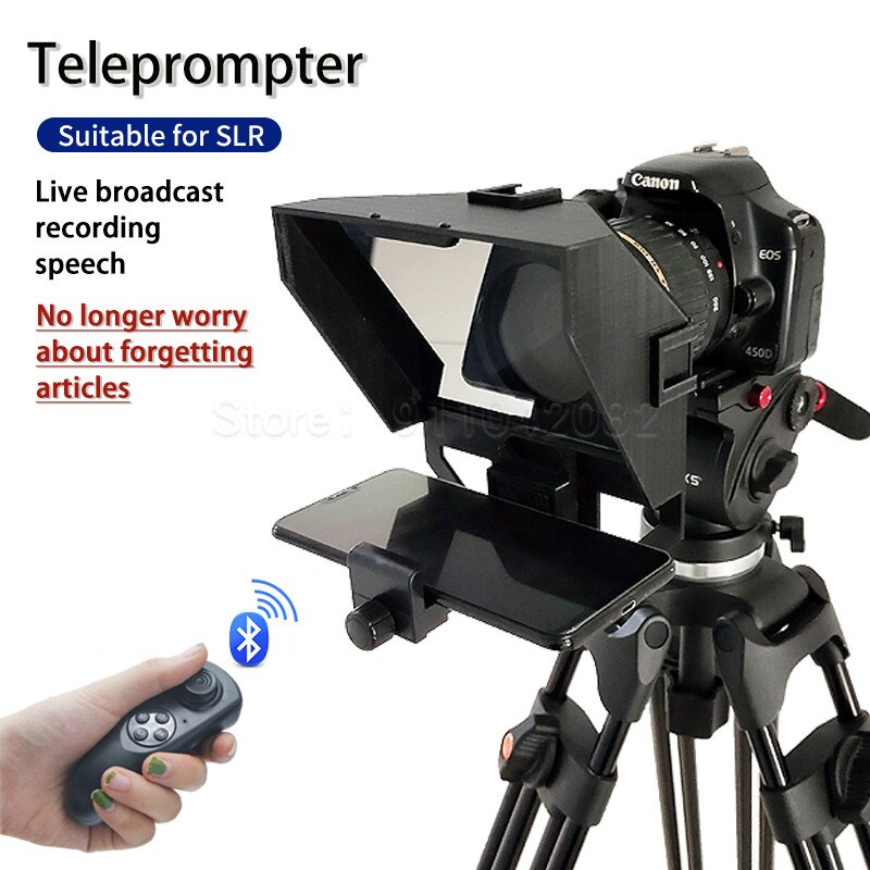 Mini Portable Teleprompter Mobile DSLR Prompting Inscriber Interview Prompter Reader for Phone and DSLR Recording