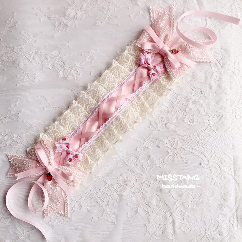Bracelet pour cheveux rose, jolie paire de pinces à fraises, princesse Lolita Kawaii, couvre-chef, collier de sœur japonaise, doux, KC, ornement de cheveux: Hairband