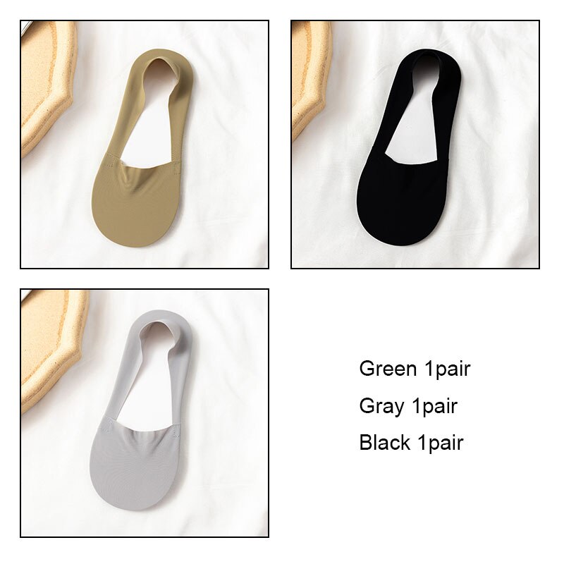 VKMONY – chaussettes invisibles en silicone ultra-fines pour femmes, 3 paires, été: Green1Gray1Black1