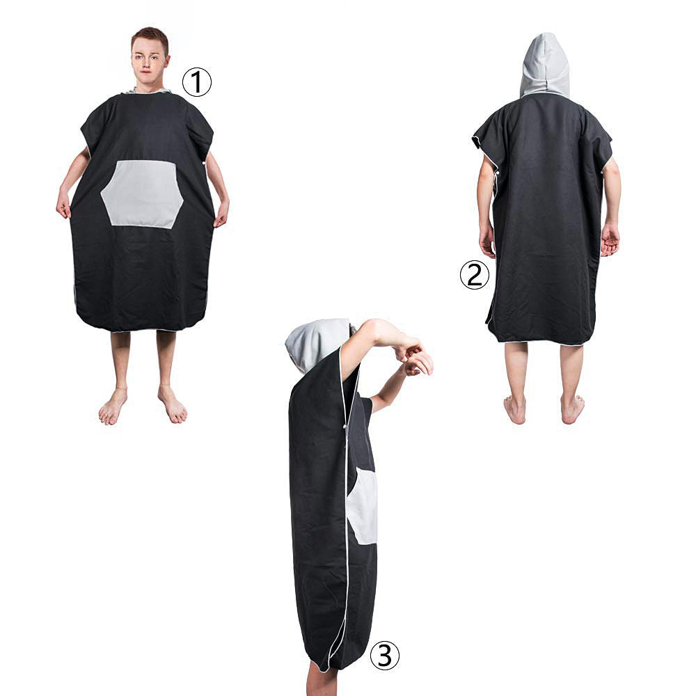 Mikrofiber strandkåbe poncho med hætte hurtigtørrende letvægts håndklæde badekåbe til våddragt pool surfing svømning