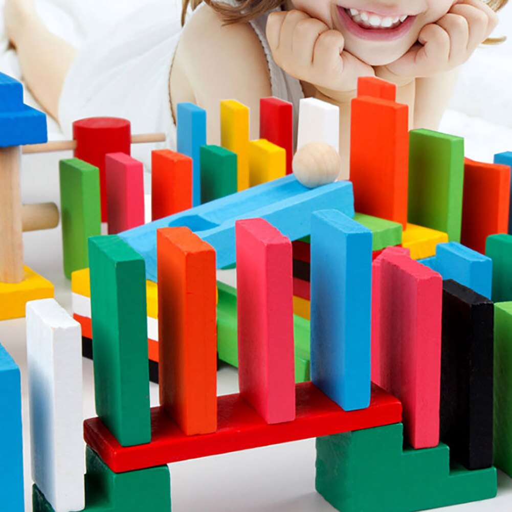 120pcs Children Color Sort Rainbow Wood Domino Blocks Kits Early Bright Dominoes Games Educational Toys For Kid