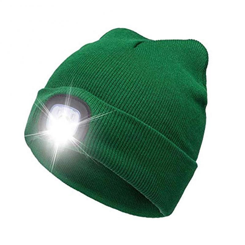 Adisputent Winter Unisex Warmer Knit Cap Hat Button Battery LED Beanie Cap LED Spot light hat LED light headlights 8: Green