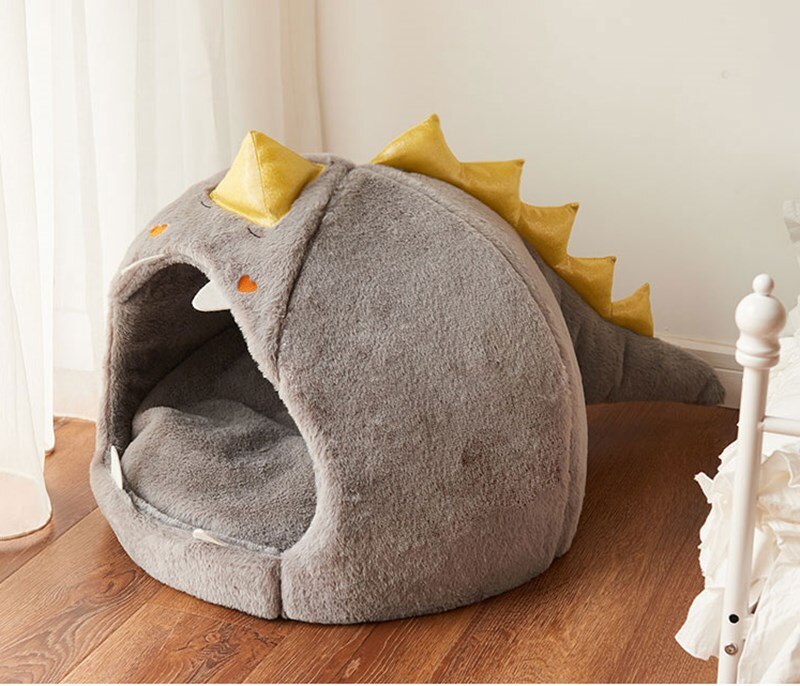 Hond Bed Huis Dinosaurus Vorm Kennel Houdt Alle Seizoenen Warm Kleine Hond Teddy Universele Kat Bed Afneembaar En Wasbaar Pet levert: gray / S