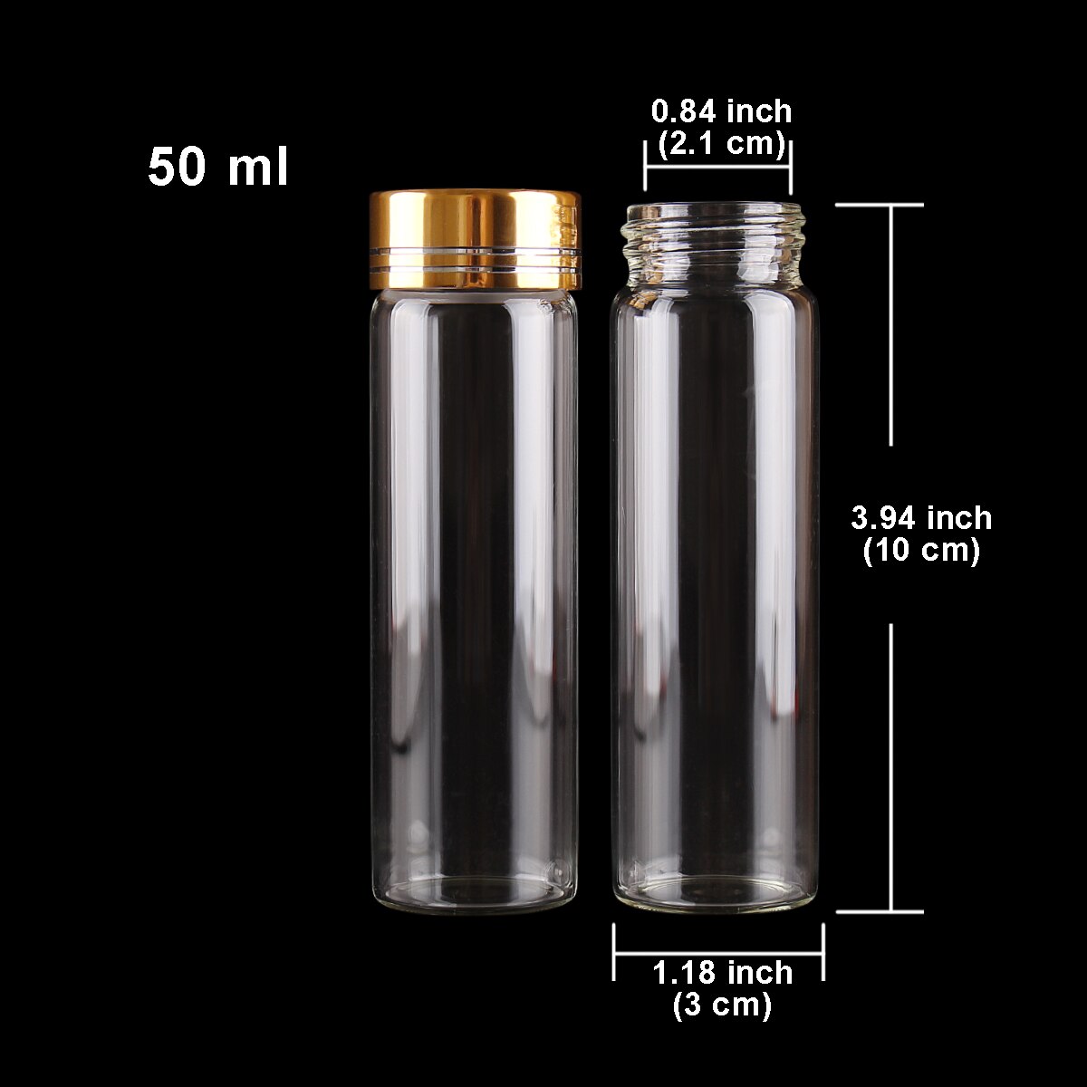 5pcs 50ml 30*100mm Spice Jars Glass bottle with Golden Caps Glass vessels Potion bottles Perfume Bottle for Wedding favors