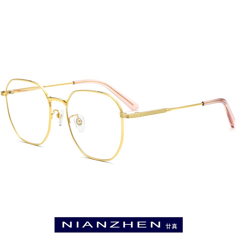 NIANZHEN Pure Titanium Eyeglasses Frame Women Vintage Square Myopia Optical Eye Glasses Men Spectacles Eyewear 1210: Gold