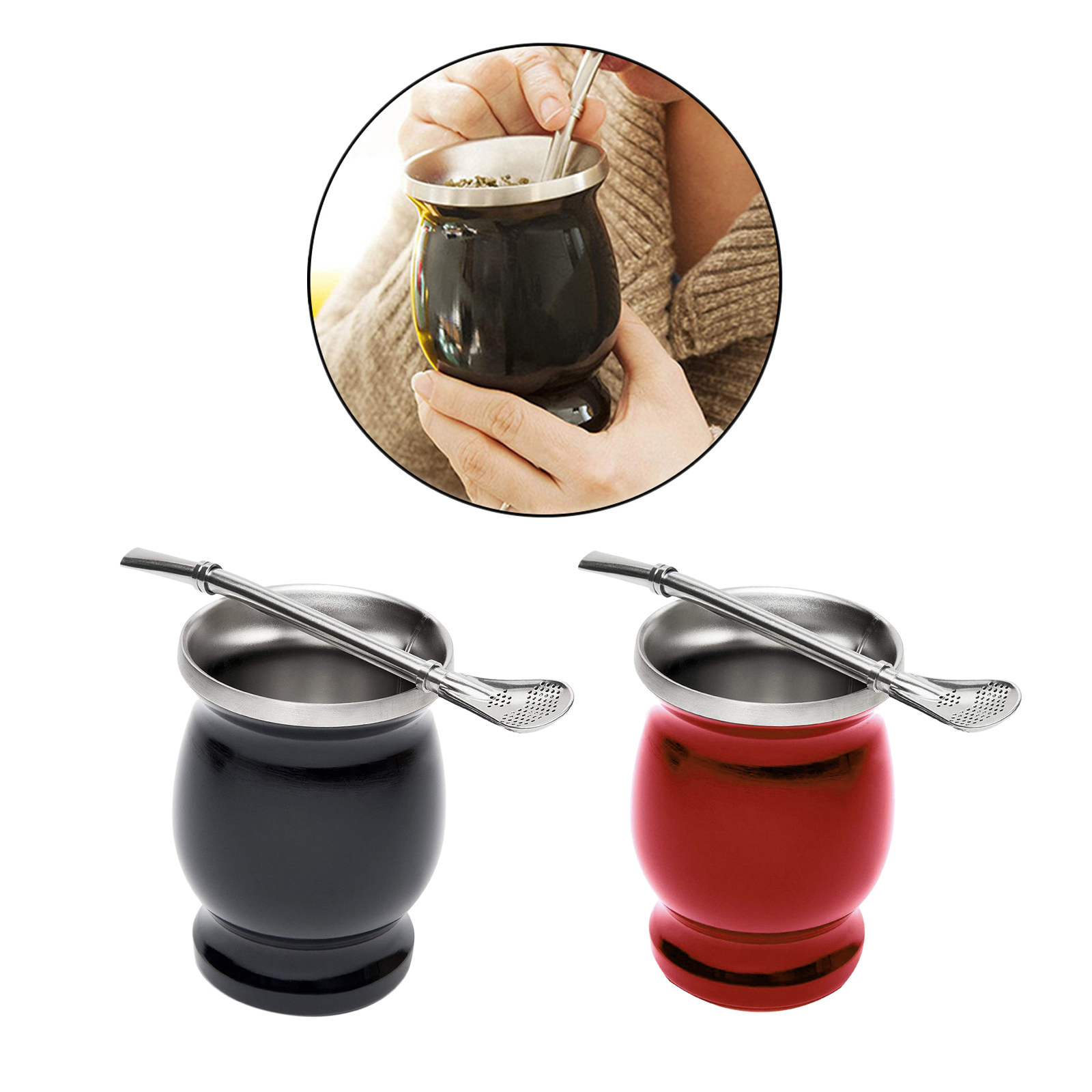 Rvs Dubbelwandige Moderne Yerba Mate Kalebas Mate Cup Dubbelwandige Mok Met Stro Lepel Traditionele Mate Cup