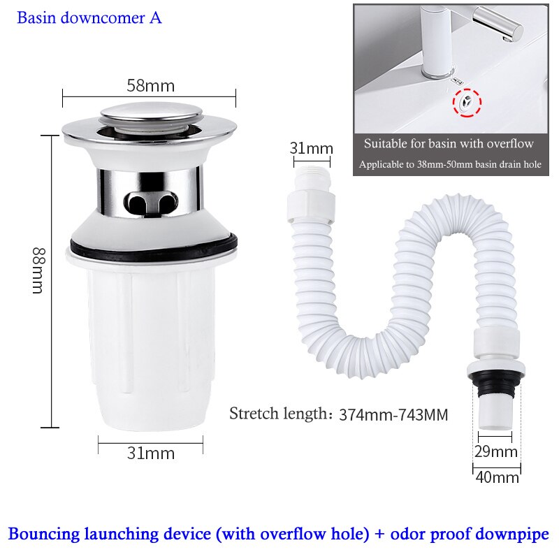Wash Basin Down Pipe Wash Basin Stainless Steel Deodorization Drainage Hose Downcomer Large Displacement Water Pipe: Basin downcomer A
