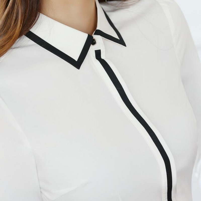 Tøj patchwork kvindeskjorte forår formel langærmet slim chiffon bluse kontor dame arbejdstøj plus size toppe