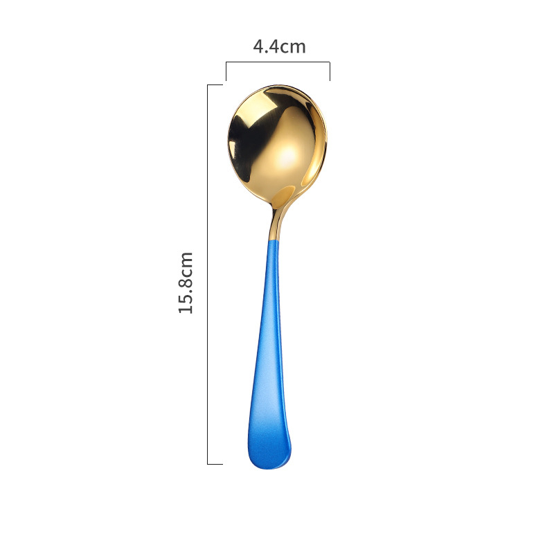 1pc Stainless Steel Round Head Spoon Long Handle Coffee Ice Cream Desserts Spoons Beautiful Tableware Housewares Kitchen: Blue Gold