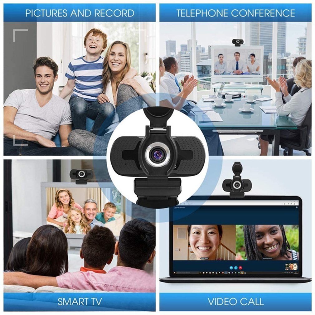 1080P computer camera Live video webcam with cover ABS Optical lens Plug and Play Full digital noise reduction microphone