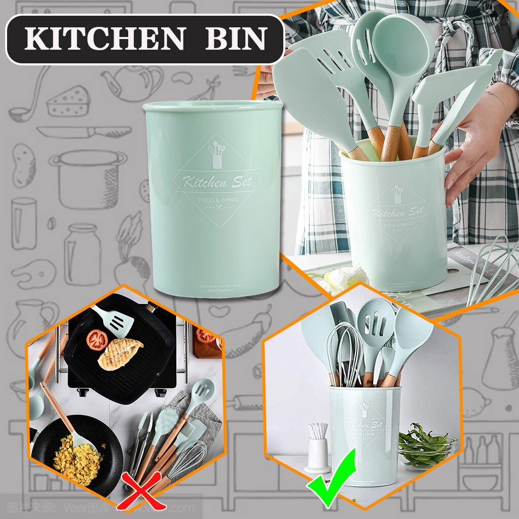 Home Cooking Storage Set Practical Heat Resistant Kitchenware Kitchen Tool Cookware Storage Box Kitchenware Storage Bucket: Green