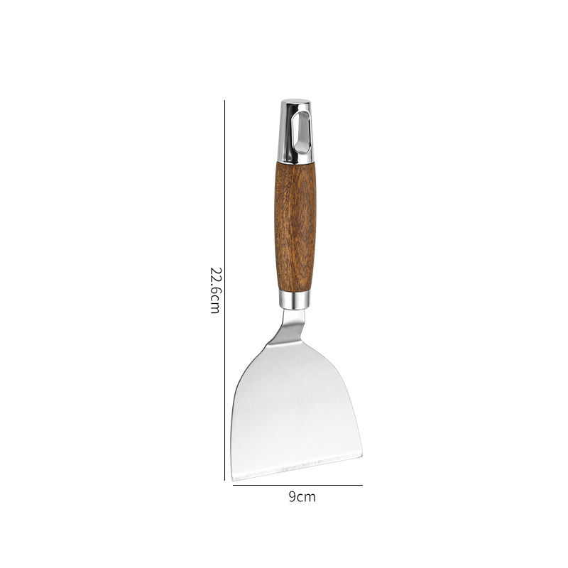 Spatule de cuisson avec manche en bois en acier inoxydable, pelle à frire pour Steak et crêpes, grattoir Teppanyaki, outil de Barbecue, accessoires de cuisine: Bourgogne