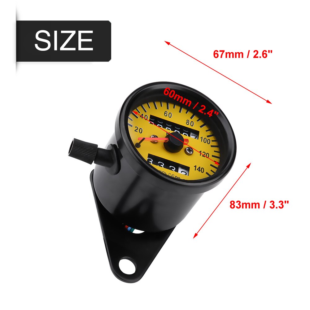 60mm Mechanical Odometer – 220 Km/h, Black Face With Lights, Chrome Housing, Universal Fit