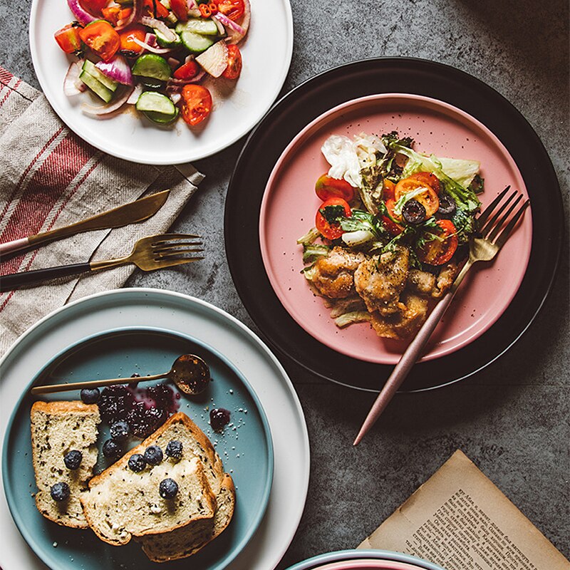 Matte Ceramic Plate Steak Dish Lunch Tray Salad Dish for Food Photography Shooting Background Photo Studio Adornment Fotografia