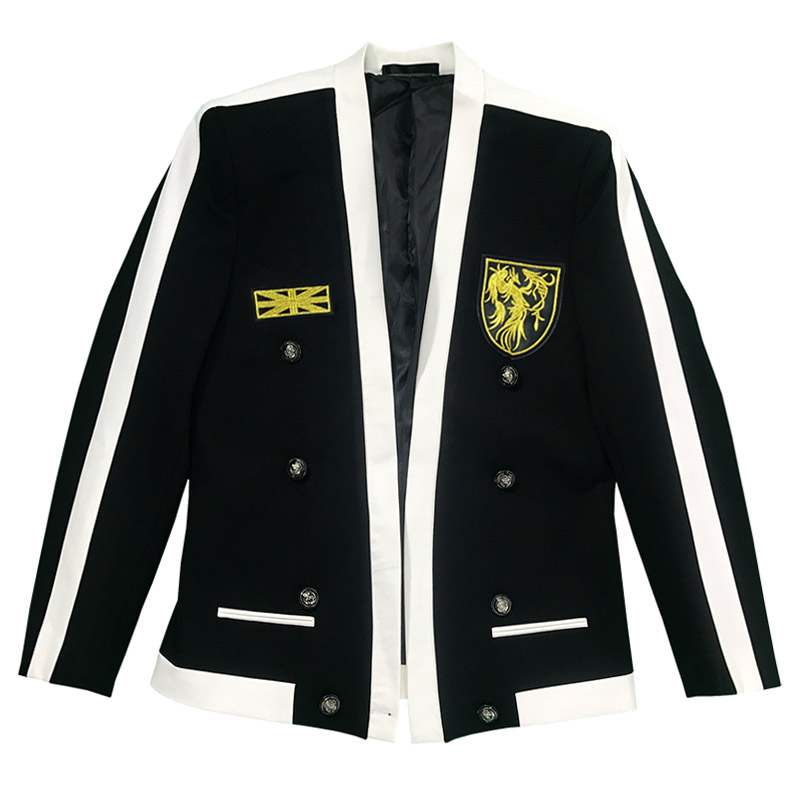 Gold Embroidery Badge Dress Wedding Blazer Men Groom Contast Black White Stripe Jacket Men Spring Autumn Korean Wear