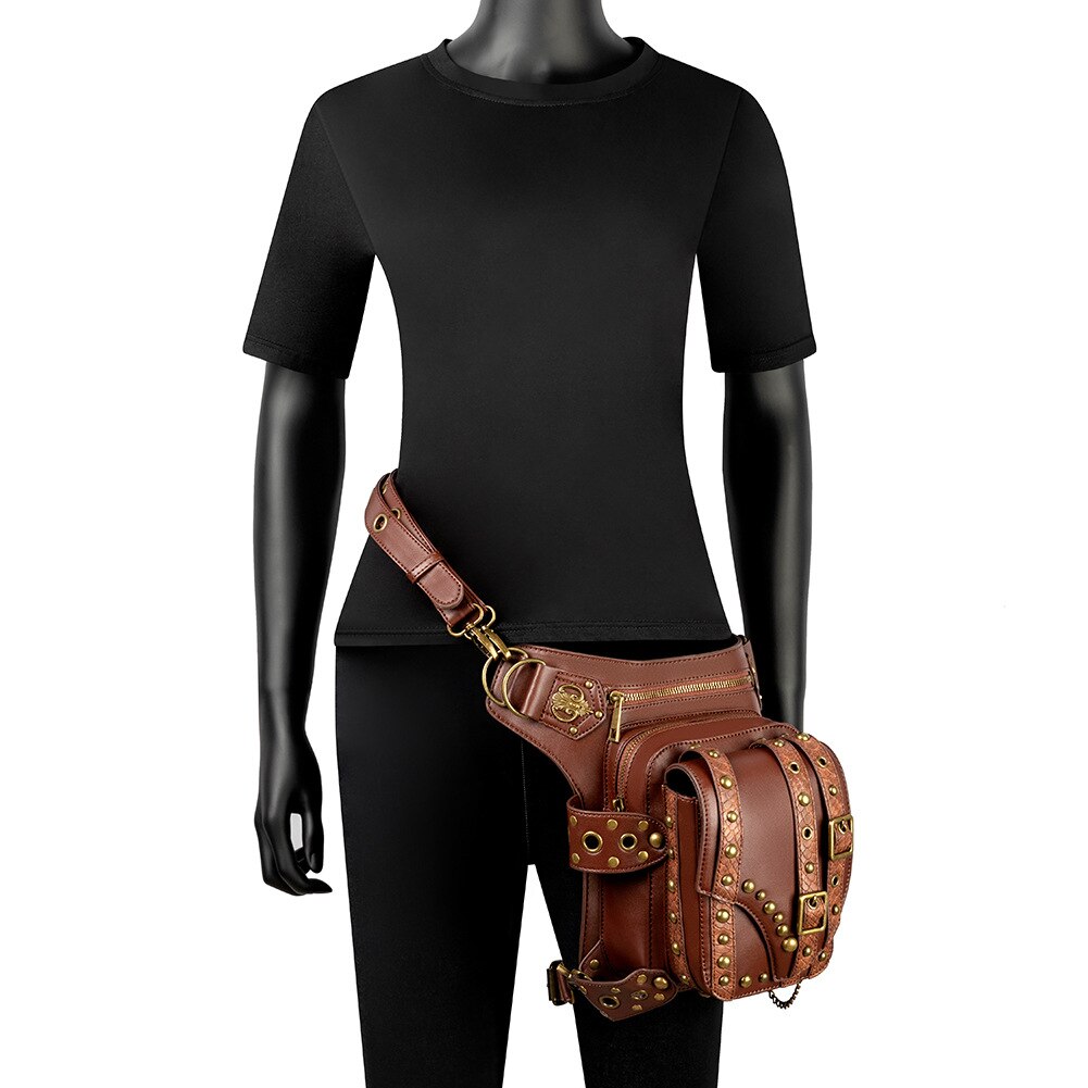 Punk rock motorsykkel kjede bag kvinnelig skulder messenger bag mannlig midje bag