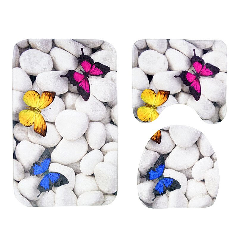 Wc Tapijt Alfombra Baño 3 Pcs Vlinder Stone Ocean Bad Matten Anti Slip Badkamer Mat Set Tapete Banheiro Wasbaar Moderne matten