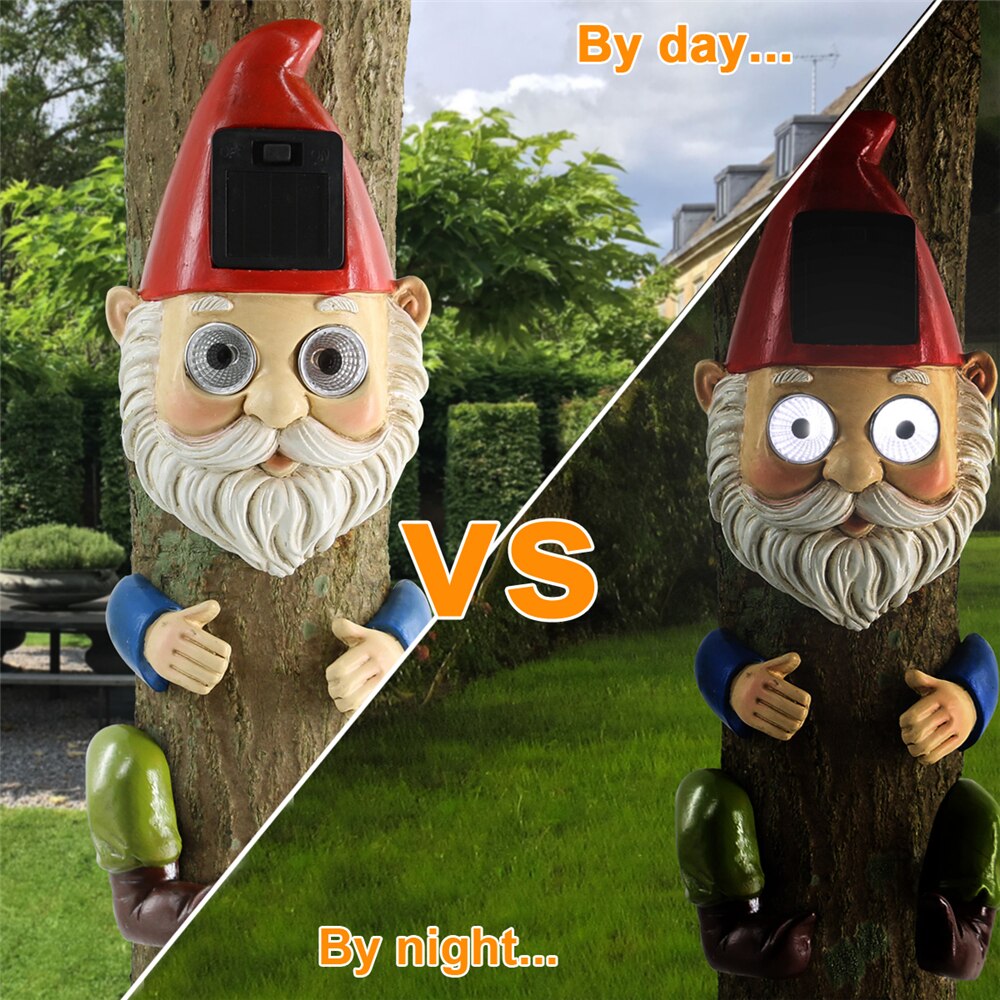 Goodeco Boom Decoratie Tuin Opknoping Beeldjes Outdoor Jardin Standbeeld Solar Gnome Sculptuur Boom Hugger Tuin Decor Ornament