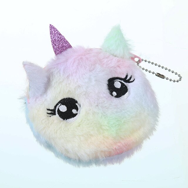 Fille fourrure fermeture éclair licorne porte-monnaie étudiant petit monstre dessin animé porte-clés portefeuille femmes couleurs cercle étui pour écouteurs sac pour: Colorful Unicorn