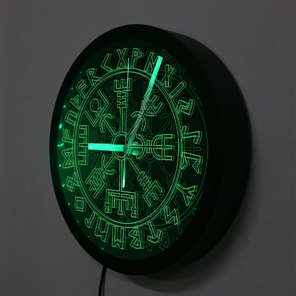 Vegvisir kompassi seinäkello viikinkit symboli riimut led neonkello viiking skandinavian moderni seinäkello led taustavalo seinäkello