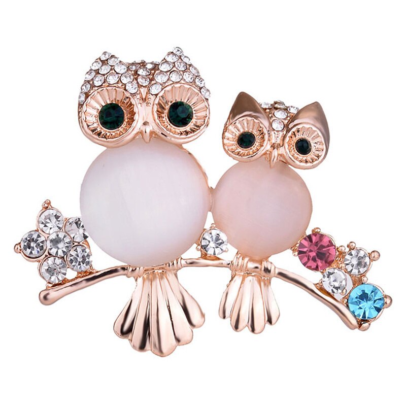 Romântico dois opala coruja broches mãe com crianças animais de cristal broches pinos feminino meninas aves roupas jóias broche fivelas: 1