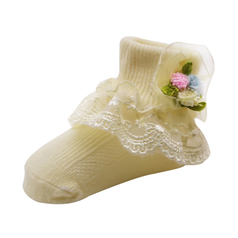 Kawaii Cute Baby Girls Cotton Sweat Absorbent Non - Slip Socks With Lace Floral Socks