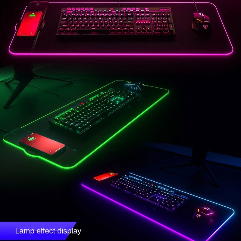 For Alienware Alien RGB Symphony Luminous Oversized Gaming Mouse Keyboard Table Mat 10W Wireless Fast Chargecompatiblecell phone