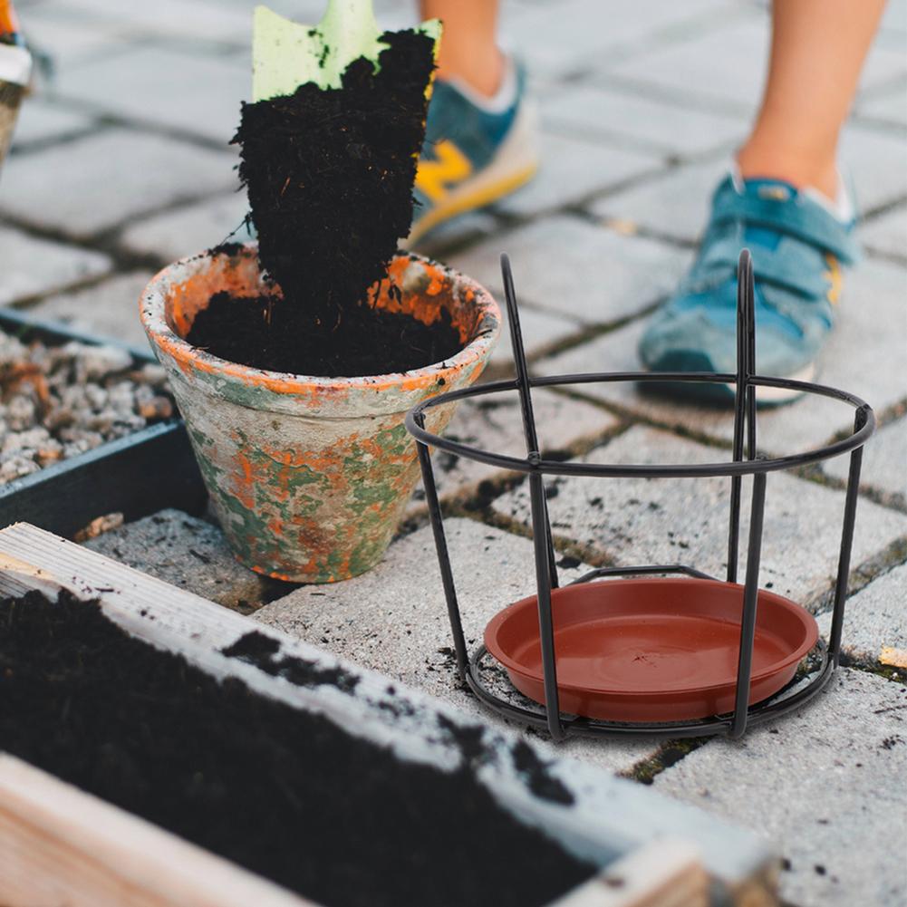 3PCS/Set Balcony Hanging Plant Racks Round Flower Pot Rack Railing Fence Outdoor Window Iron Bonsai Stand Decoration With Tray