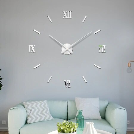 Horloge murale décorative 3D miroir en plexiglas chiffre romain