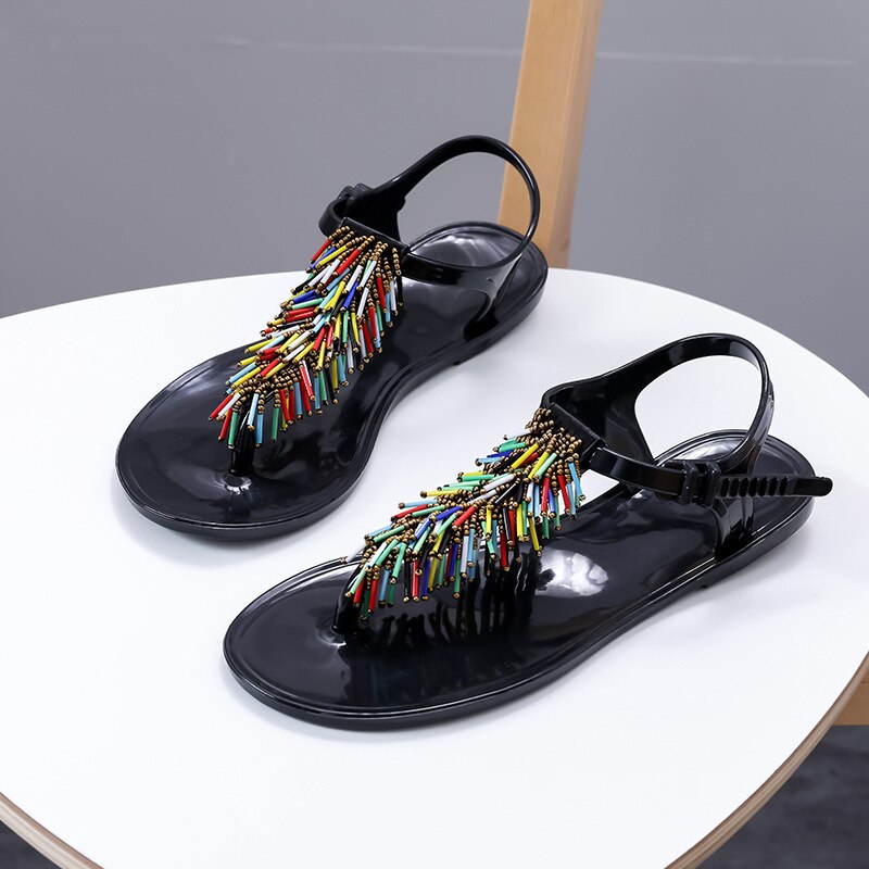 Vrouwen Schoenen Sandalen Tassled Kralen T-Type Riem Flip-Flop Effen Kleur Comfortabele Toevallige Zachte Grote Teen Voet orthopedische