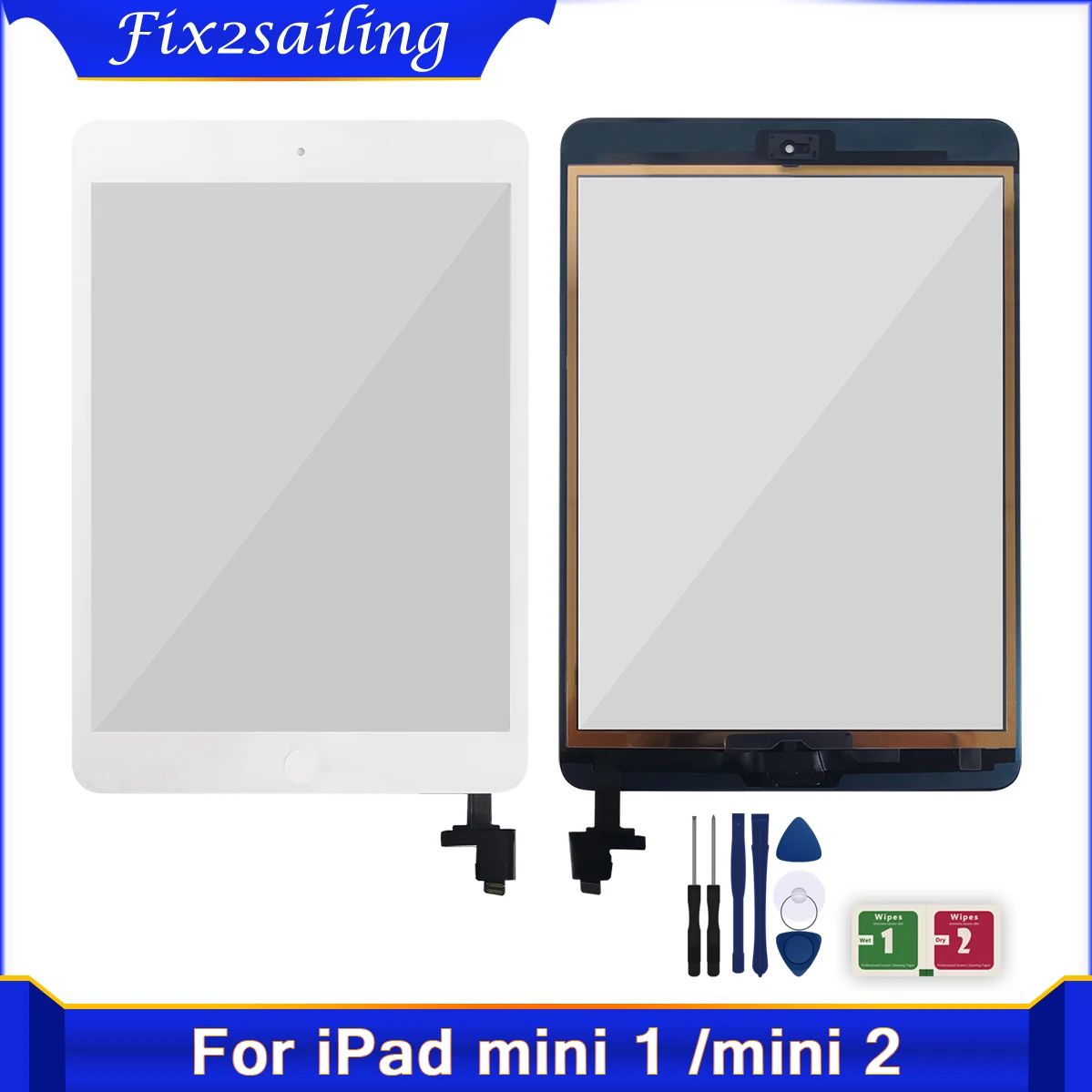 para iPad Mini 1 Mini 2 A1432 A1454 A1455 A1489 A1490 A1491 Digitalizador de pantalla táctil + conector de Chip IC Panel de pantalla táctil flexible