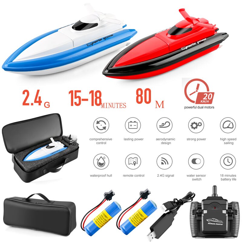 upgrade 2.4GHZ RC Boat 4CH 20Km/h Remote Control Boat High Speed Yacht 80-100M Remote Control Distance for children