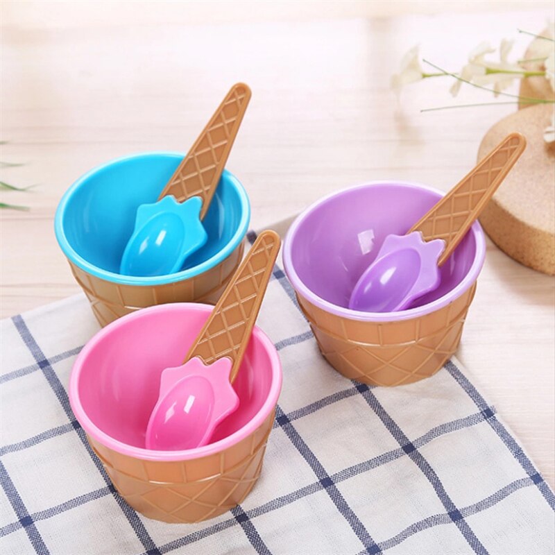 1 Pcs Lovely Kids Ice Cream Bowls With Spoon Reusable For Kids Boys Girls Cute Ice Cream Dessert Tool Set